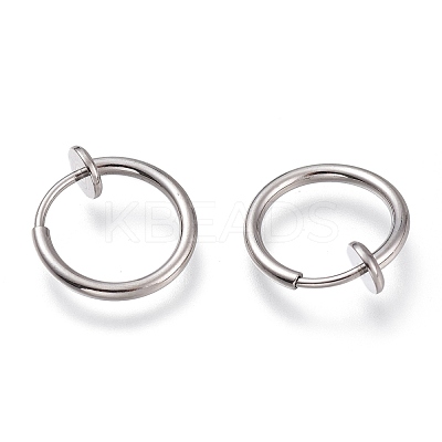 Tarnish Resistant 304 Stainless Steel Retractable Clip-on Hoop Earrings X-STAS-O135-01E-1