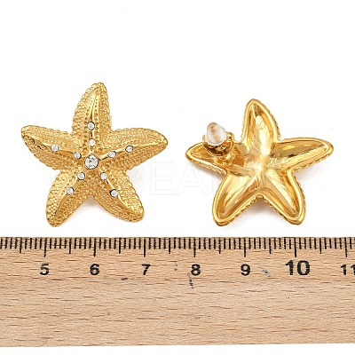 Starfish 304 Stainless Steel Rhinestone Stud Earrings LS-EJEW-P332-04G-1