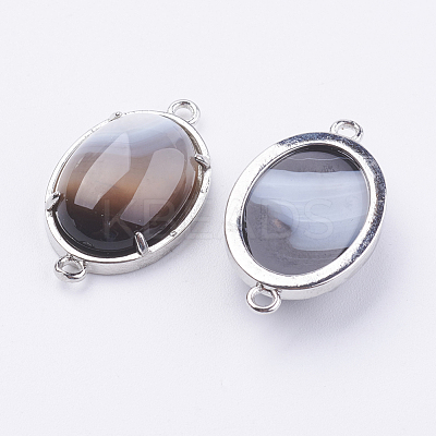Brass Natural Agate Links Connectors X-G-E398-03I-1
