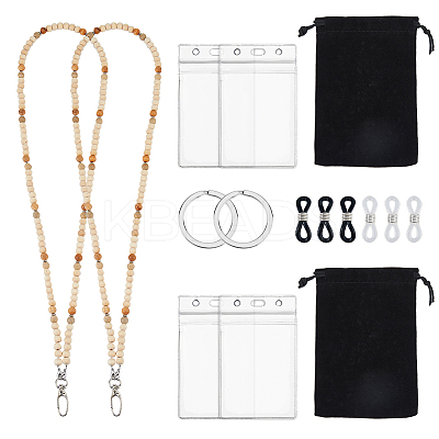 Wooden Beaded Name Card Holder Sets NJEW-AB00033-1