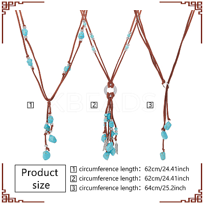 3Pcs 3 Style Ethnic Style Natural Turquoise Chips & Alloy Lariat Necklaces for Women NJEW-AN0001-58-1