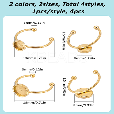 4Pcs 4 Styles 201 Stainless Steel Cuff Pad Ring Settings FIND-LP0001-08-1
