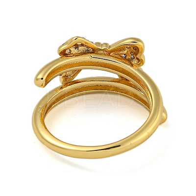 Bowknot Brass Micro Pave Clear Cubic Zirconia Double Rings RJEW-Z050-26G-1