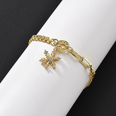 Brass Micro Pave Clear Cubic Zirconia Charm Bracelets BJEW-U020-13G-1