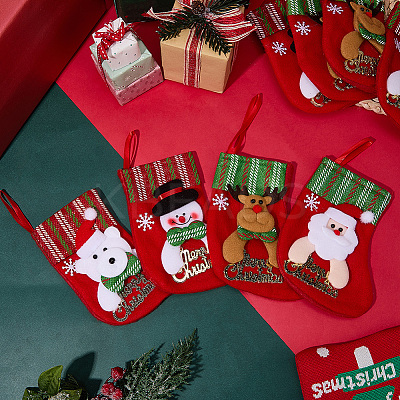 12Pcs 4 Styles Cloth Christmas Stocking Gift Bag Pendant Decoration FIND-SP0020-60D-1