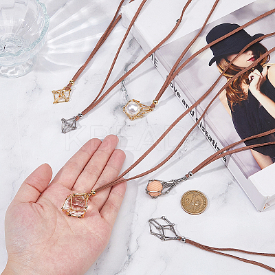 6Pcs 6 Styles Brass Bar Connected Macrame Pouch Empty Stone Holder Pendant Necklace Making NJEW-DC00005-1