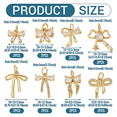 16Pcs 8 Style Brass Micro Pave Cubic Zirconia Charms KK-TA0002-16-1