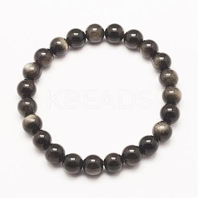 Grade AA Natural Golden Sheen Obsidian Beaded Stretch Bracelets BJEW-G543-8mm-1
