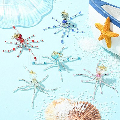 Octopus Glass Beaded Pendant Decorations HJEW-MZ00030-1
