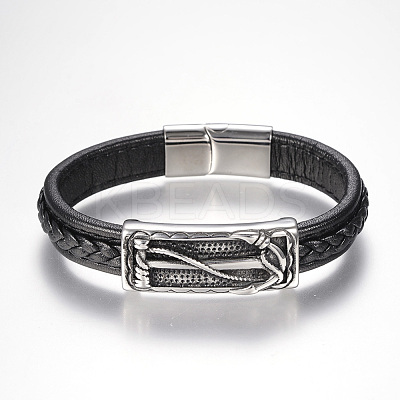 Men's Braided Leather Cord Bracelets BJEW-H559-06-1