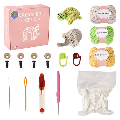 DIY Elephant and Sea Turtle Doll Crochet Kit DIY-TAC0001-84-1