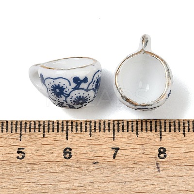 Blue Floral Printed Porcelain Charms with Gold Trim PORC-Z007-06A-1