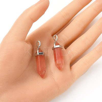 2Pcs Cherry Quartz Glass Double Terminal Pointed Pendants G-YW0002-03-1