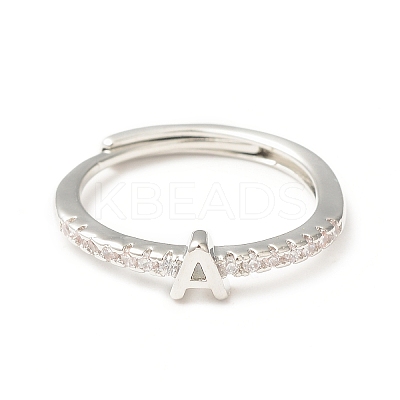 Clear Cubic Zirconia Initial Letter Adjustable Ring RJEW-C052-01P-A-1