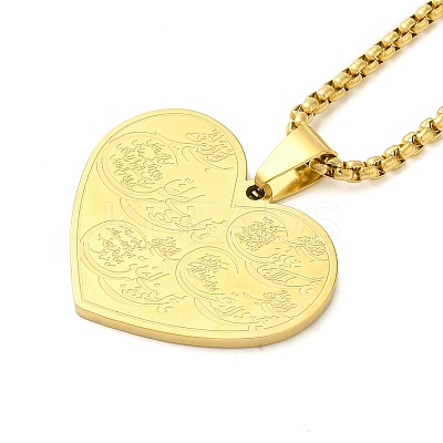 201 Stainless Steel Box Chain Arabic Heart Pendant Necklaces for Women LS-NJEW-M008-02G-1