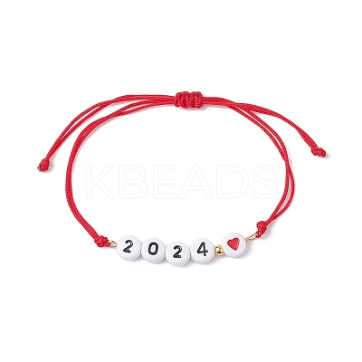 Heart with Word 2024 Acrylic Braided Bead Bracelet BJEW-JB09780-01-1
