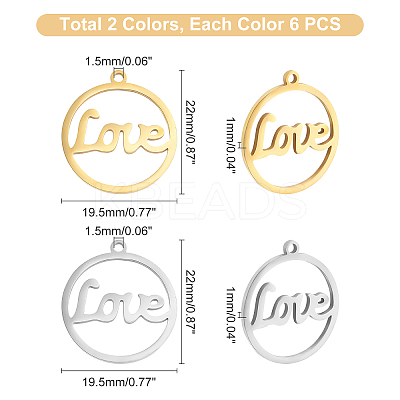 12Pcs 2 Colors 201 Stainless Steel Laser Cut Pendants STAS-UN0028-28-1