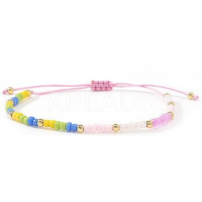 Glass Seed Bead & Brass Braided Bead Bracelets LW3639-1-1