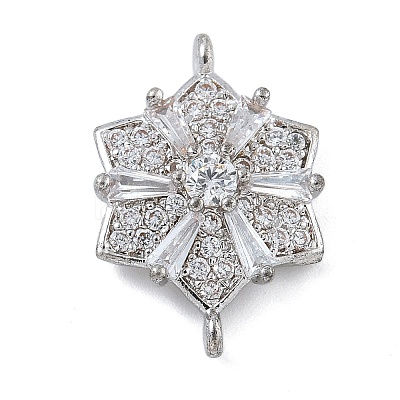 Rack Plating Brass Clear Cubic Zirconia Flower Connector Charms KK-A234-038P-1