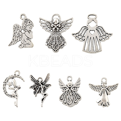80Pcs Tibetan Style Alloy Moon with Fairy Pendants TIBEP-FA0001-RS-1