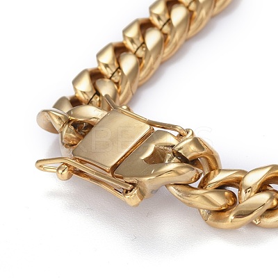 Ion Plating(IP) Men's 304 Stainless Steel Cuban Link Chain Bracelets BJEW-P263-B01-G-1