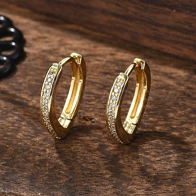 Brass Micro Pave Clear Cubic Zirconia Huggie Hoop Earrings EJEW-A058-26G-1