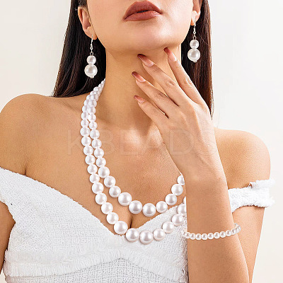 ABS Plastic Imitation Pearl Beads Jewelry Set SJEW-TAC00004-1