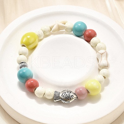 Porcelain Beads & Synthetic Howlite Beads Stretch Bracelets for Women LS-BJEW-D307-02C-1