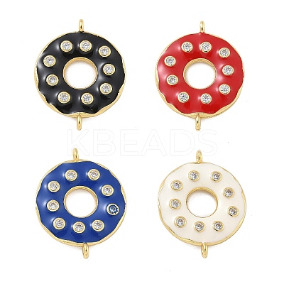 Rack Plating Brass Clear Cubic Zirconia Donut Connector Charms KK-A234-030G-02-1