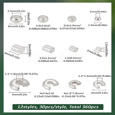 360Pcs 12 Styles Brass & Iron Crimp Beads FIND-LP0001-04-1