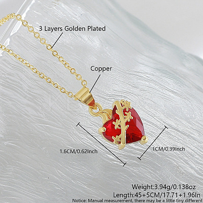 Brass Pave Red Resin Scared Heart Pendant Necklaces for Women FS-WG476F5-06-1
