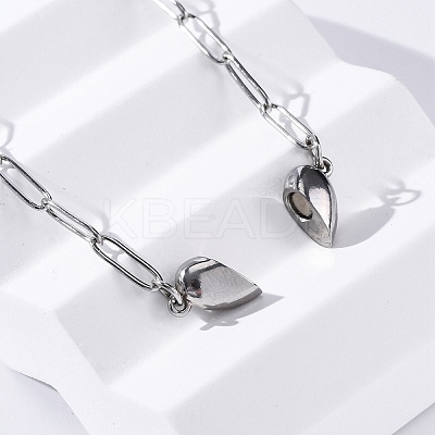 304 Stainless Steel Double-Sided Magnetic Heart Pendant Paperclip Chain Necklaces LS-NJEW-U028-02P-1