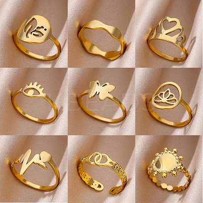 Personality Special-Interest 304 Stainless Steel Cuff Rings for Women FS-WG32BFC-06-1