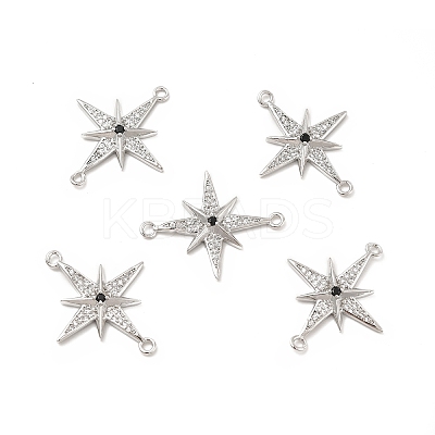 Brass Micro Pave Clear & Black Cubic Zirconia Connector Charms KK-E068-VB041-1