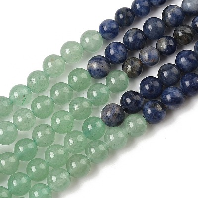Chakra Natural Red Jasper & Yellow Jade & Green Aventurine & Tiger Eye & Sodalite & Amethyst Beads Strands X-G-NH0002-E02-4mm-1