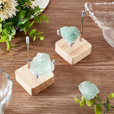 Square Wooden Crystal Rock Display Easels with Iron Holder ODIS-WH0038-28A-P-1
