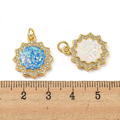 Brass Micro Pave Cubic Zirconia with Synthetic Opal Pendants KK-K356-17G-1
