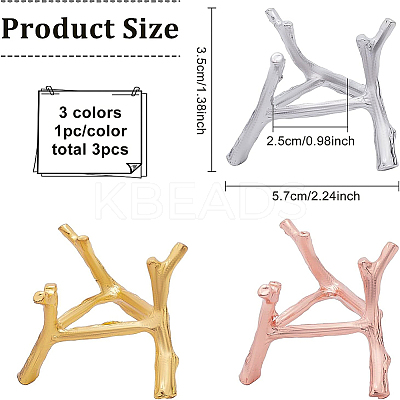 3Pcs 3 Colors Branch Crystal Ball Display Stand Alloy Metal Base ODIS-BC0001-09-1