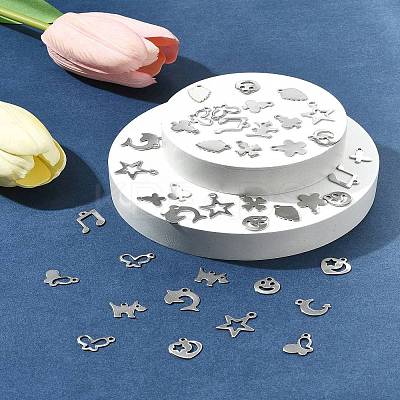 64Pcs 16 Styles Anti-Tarnish 201 Stainless Steel Charms STAS-FS0001-63-1
