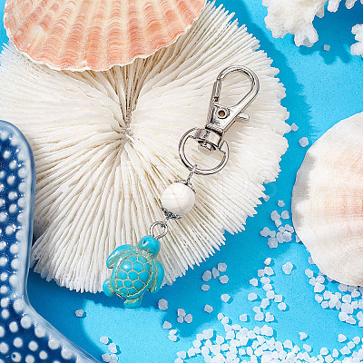 Tortoise Synthetic Turquoise and Natural Howlite & Lava Rock & Flower Amazonite Round Beaded Pendant Decoration HJEW-JM02295-1