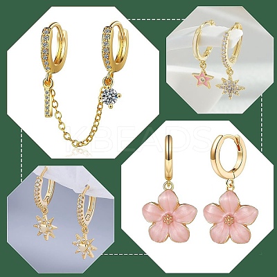 10pcs 5 styles Brass Huggie Hoop Earring Findings KK-WR0001-27-1