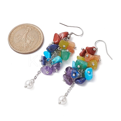 Natural Mixed Gemstone Chips Cluster Earrings EJEW-JE05467-1