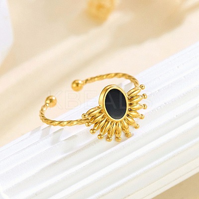 304 Stainless Steel Enamel Adjustable Cuff Rings for Women RJEW-F194-07G-1
