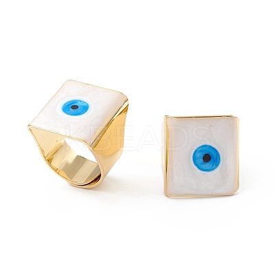 Square Enamel with Evil Eye Wide Band Finger Rings RJEW-A014-02G-02-1