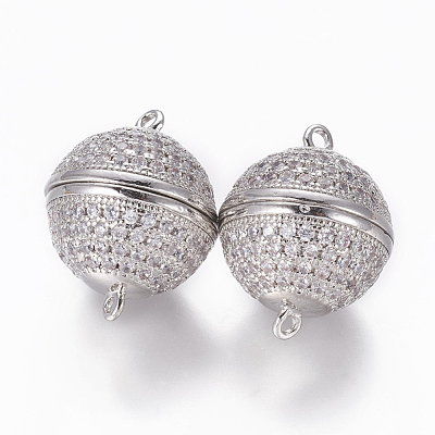Brass Micro Pave Cubic Zirconia Magnetic Clasps with Loops ZIRC-L082-A-01-1