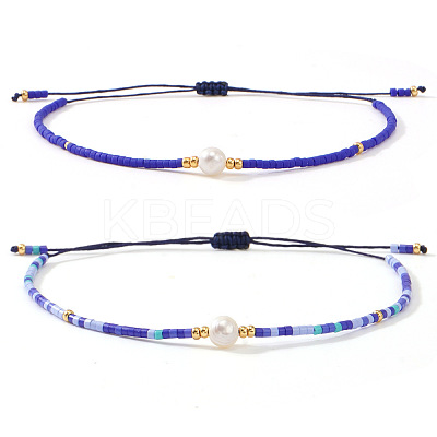 2Pcs Vintage Glass Seed Bead & Plastic Imitation Pear Beads Braided Bead Bracelets for Women JF2280-1-1