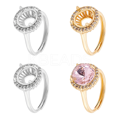 4Pcs 2 Colors Rack Plating Round Brass Micro Pave Cubic Zirconia Adjustable Ring Components KK-UN0003-39-1