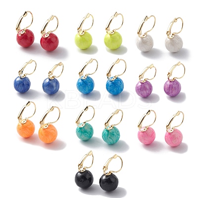 Brass Enamel Leverback Earrings EJEW-A093-11G-1
