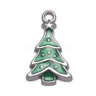 Medium Sea Green Christmas Tree Enamel Alloy Pendants X-EAP0307Y-1