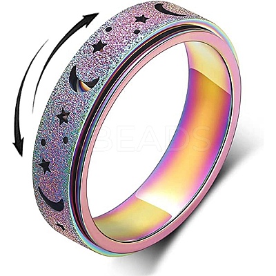 201 Stainless Steel Moon and Star Rotatable Finger Ring MOST-PW0001-005F-01-1